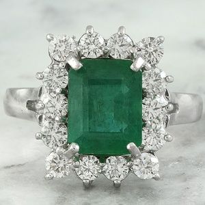 4.95 Carat Emerald 14K White Gold Diamond Ring